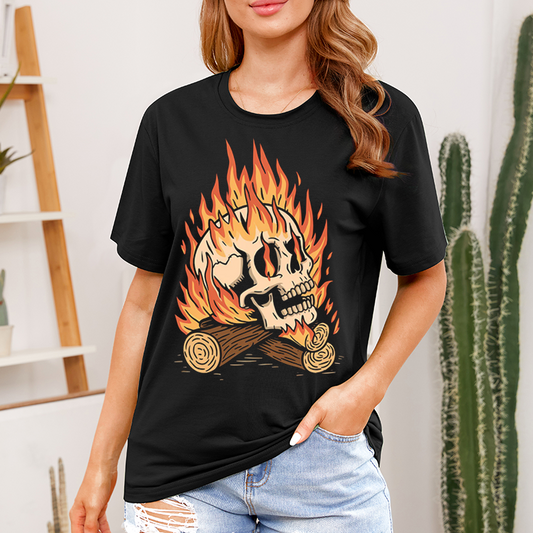 Skull Fire Wood Casual T-Shirt