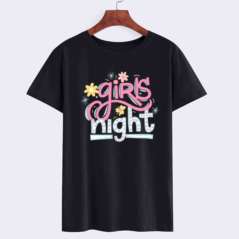 Girls Night Graphic T-Shirt with Flower Design