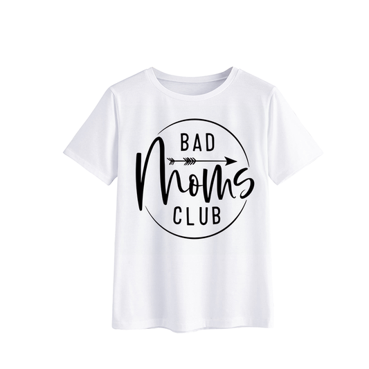 Bad Moms Club Graphic T-Shirt - Fun White Tee for Moms