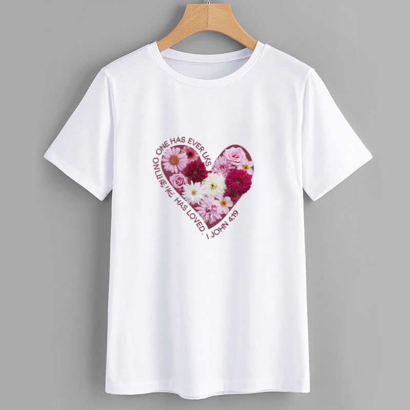 Faith Floral Heart Cotton T-Shirt Christian Bible Verse