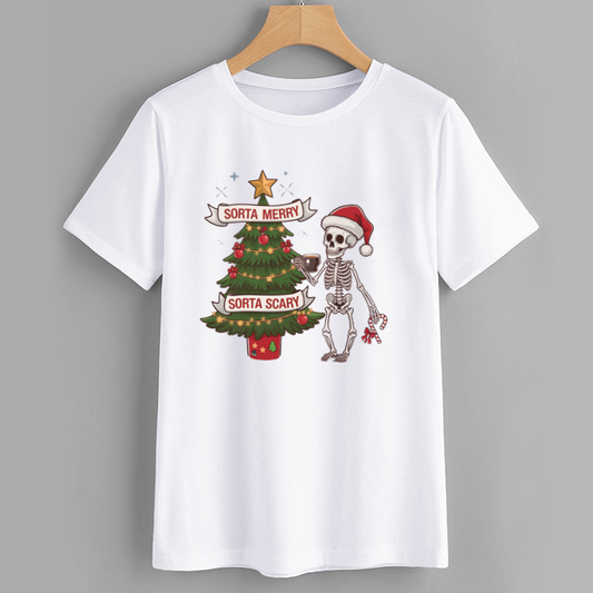Funny Christmas Skeleton T-Shirt with Tree Design