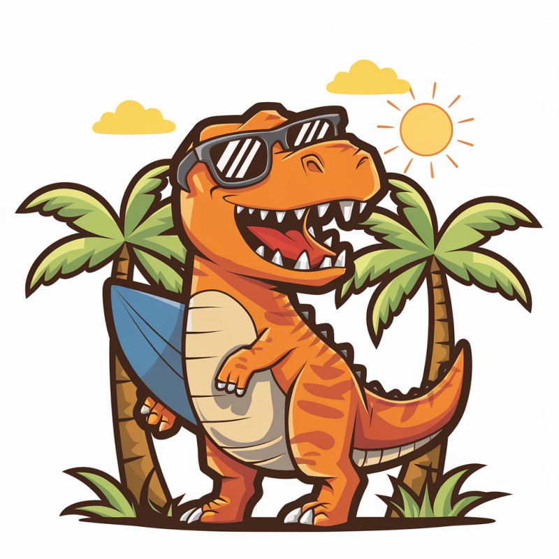 Cartoon T-Rex Surfing T-Shirt for Kids
