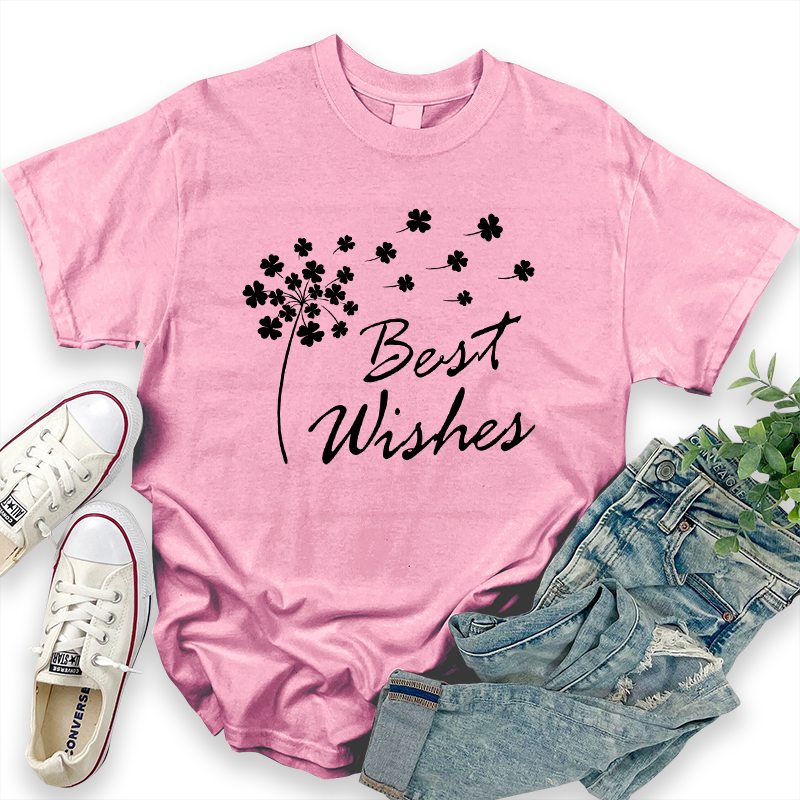 Dandelion and Four-Leaf Clover Pattern Top