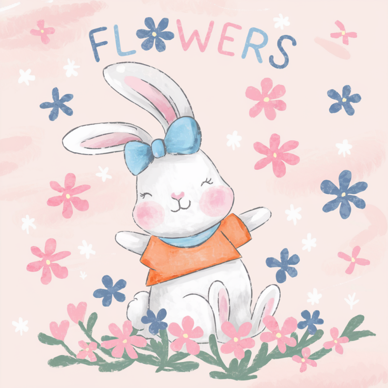 Cute Rabbit Floral Graphic T-Shirt