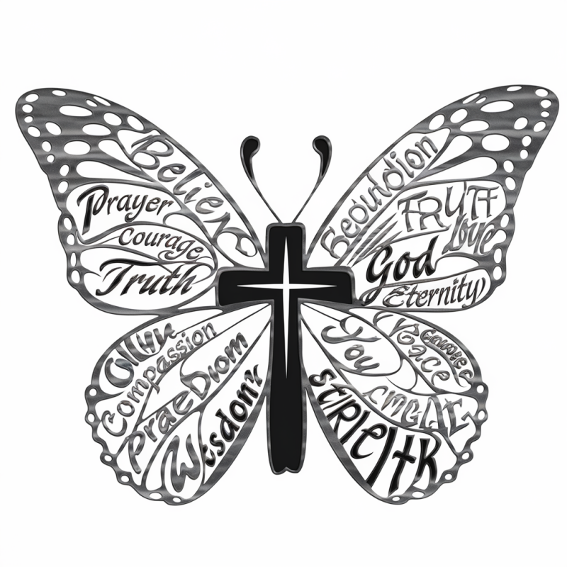 Faith Butterfly Cross Christian Cotton T-Shirt