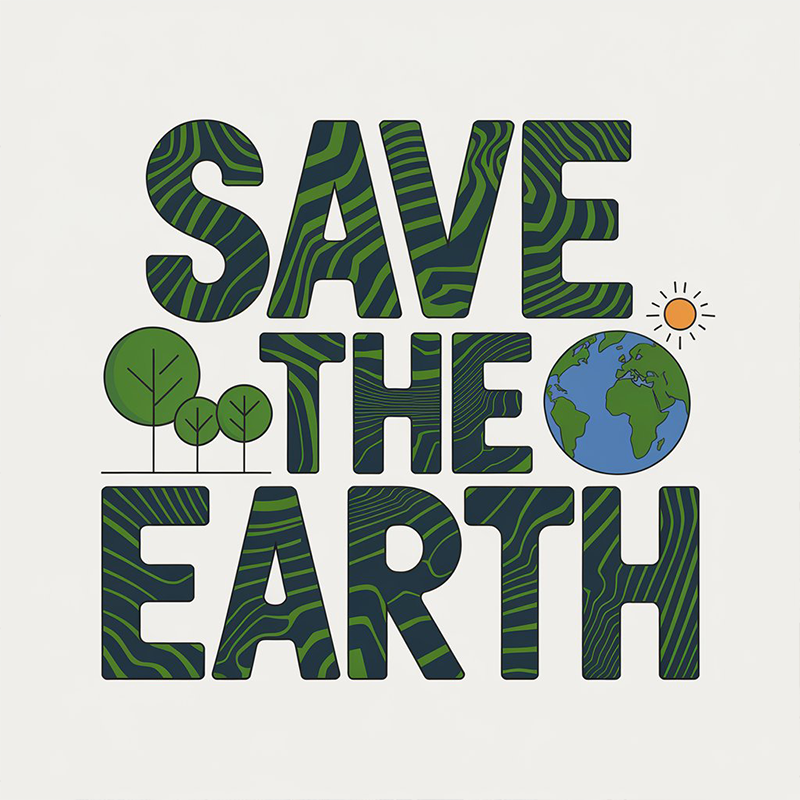 Casual Patterned 'Save The Earth' T-Shirt