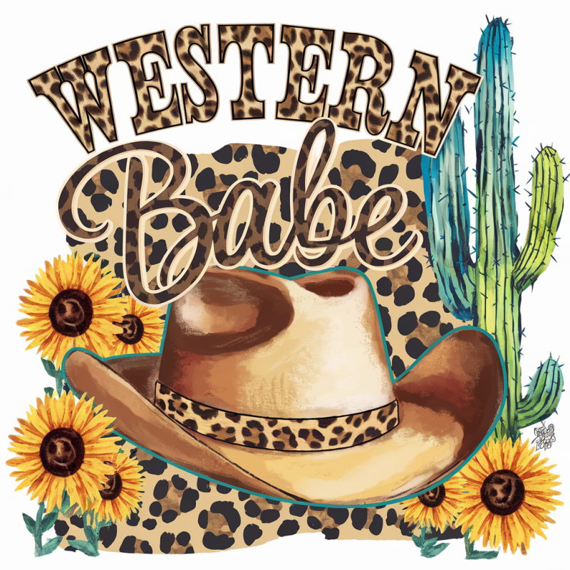 Western Cowboy Hat Leopard Print Cotton T-Shirt