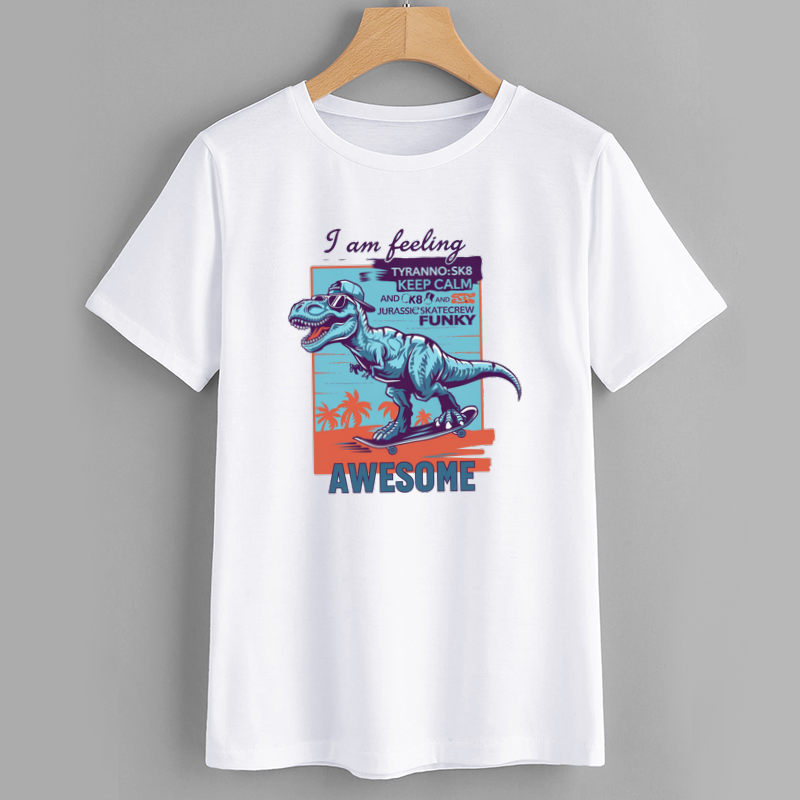Urban Skateboard Dinosaur Graphic Cotton T-Shirt
