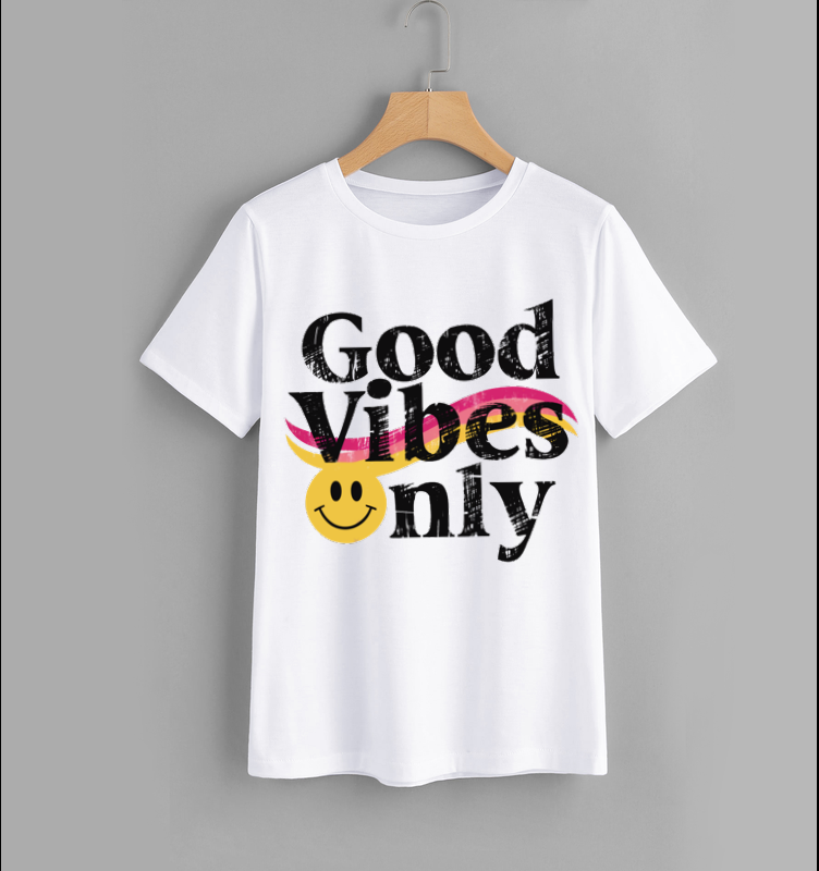 Good Vibes Only Graphic T-Shirt - Smiley Face Design