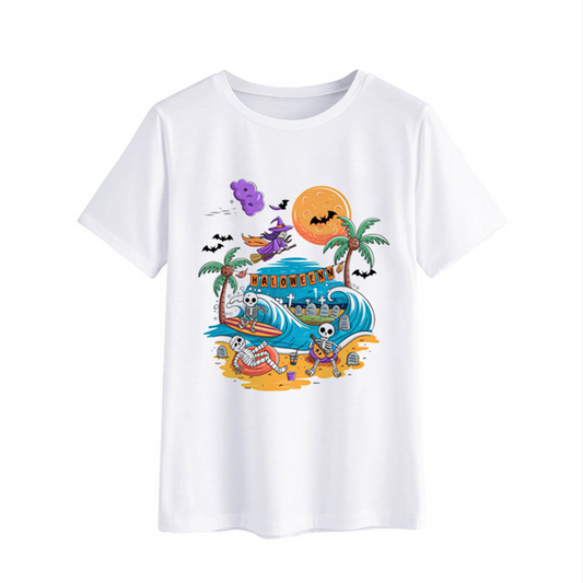 Halloween Surfing Skeleton Graphic Tee