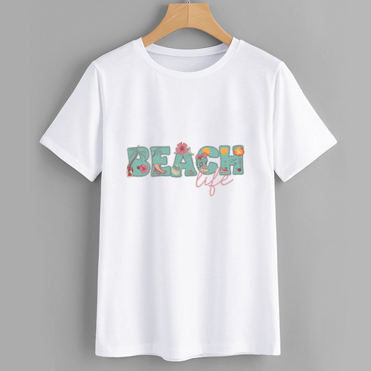 Beach Life Graphic T-Shirt with Floral Design