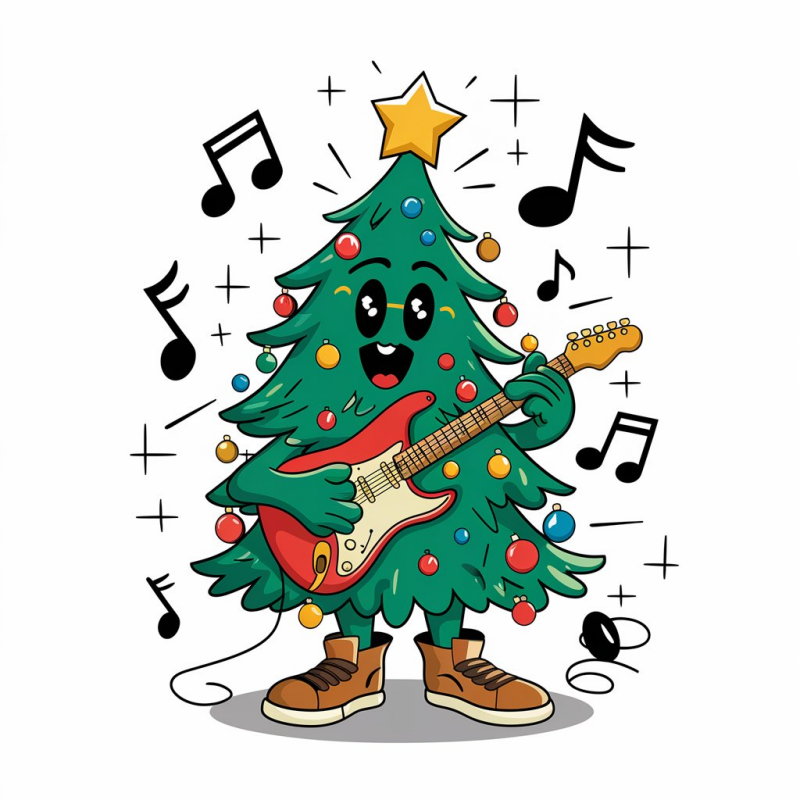 Guitar Playing Christmas Tree T-Shirt