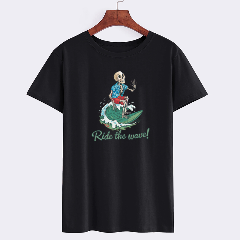 Skeleton Surfing T-Shirt - Ride the Wave Graphic Tee