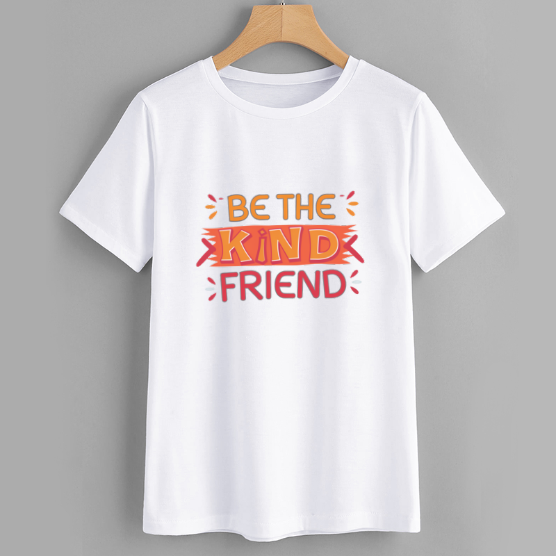 Classic Cotton White T-Shirt with Kind Friend Graphic