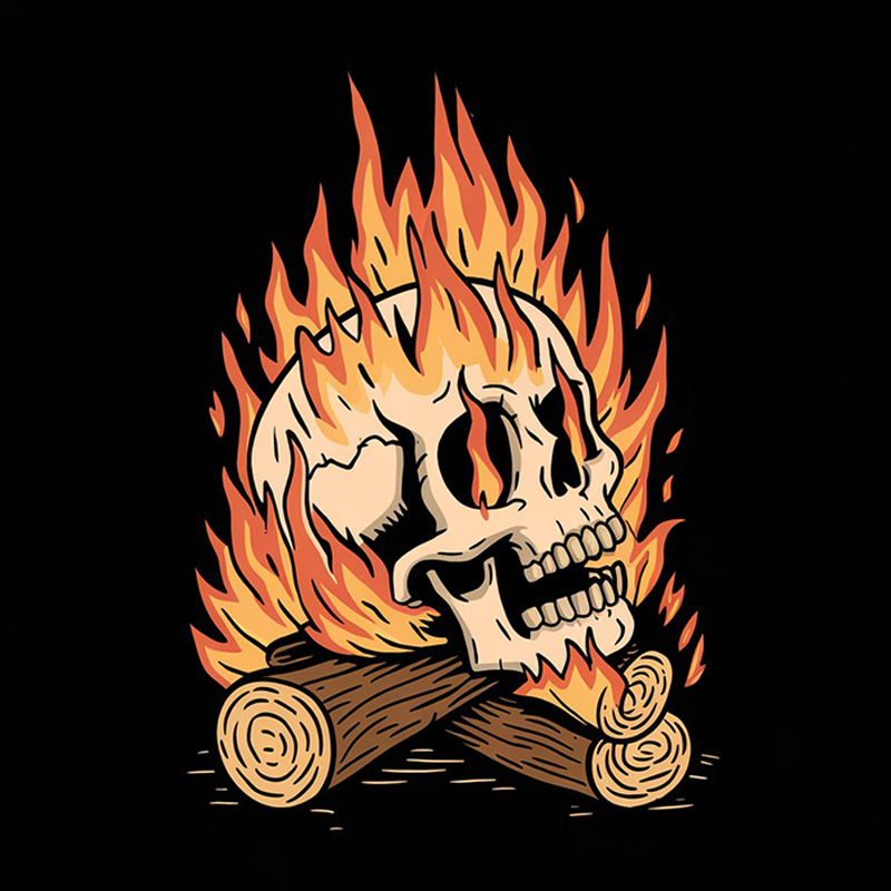 Skull Fire Wood Casual T-Shirt