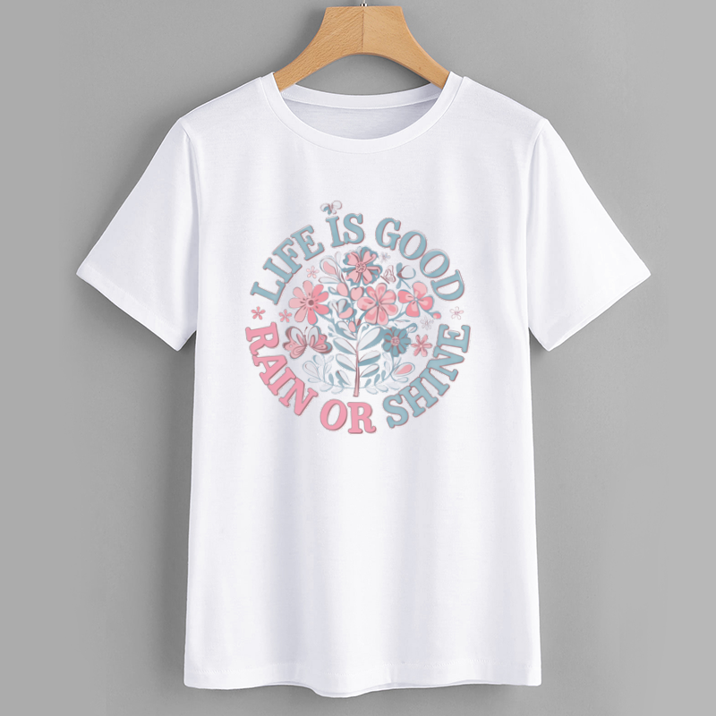 Cotton Floral Motivational Quote T-shirt