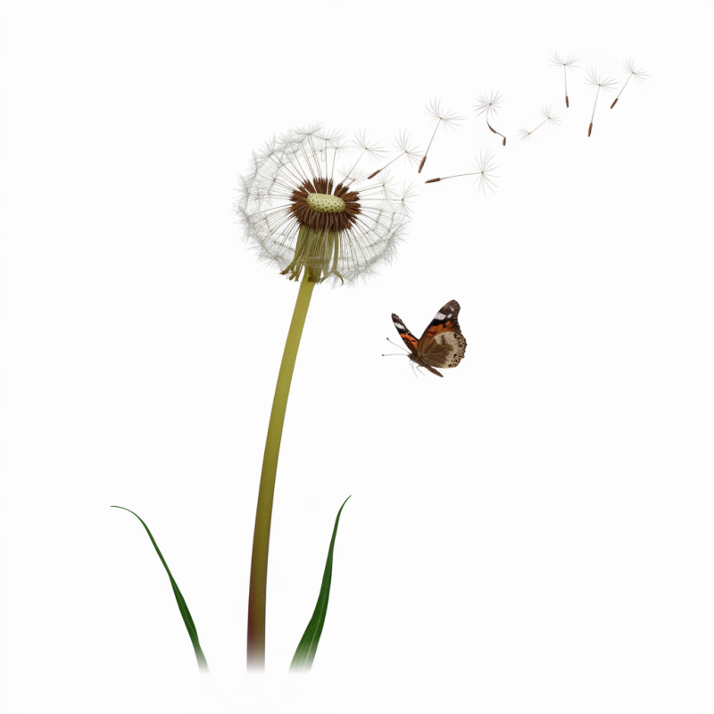 EcoSoft Cotton White T-Shirt with Dandelion Butterfly Print