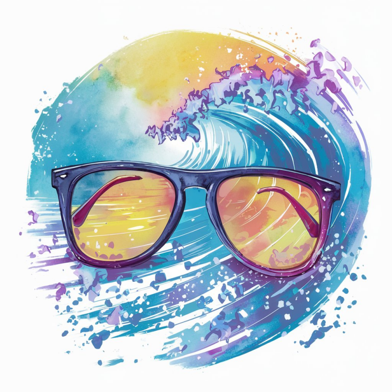 Wave and Sunglasses Graphic T-Shirt