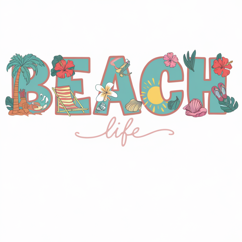 Beach Life Graphic T-Shirt with Tropical Design