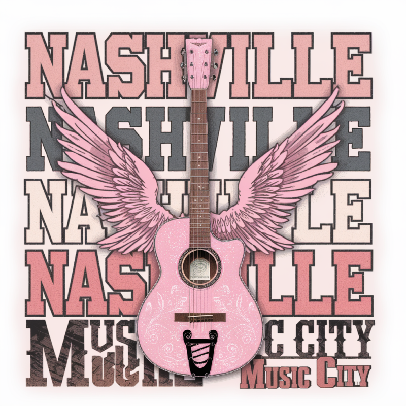 UrbanMuse Pink Winged Guitar Graphic Cotton T-Shirt
