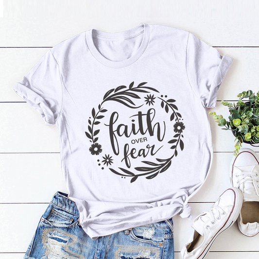 Letter Pattern Top 'Faith Over Fear' T-Shirt