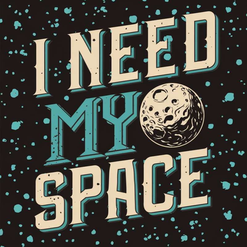 I Need My Space Graphic Tee - Casual Black T-Shirt with Moon Design