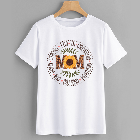 Sunflower Leopard Print Mom Cotton T-Shirt