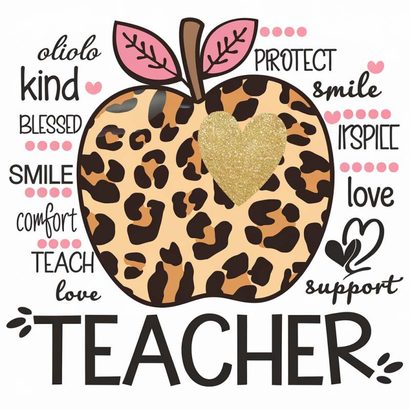 Leopard Apple Teacher T-Shirt