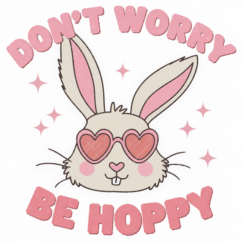 Cute Rabbit Graphic T-Shirt with 'Don't Worry Be Hoppy' Print