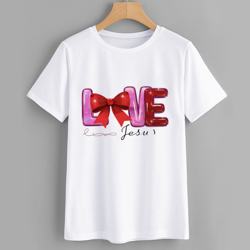 Love Red Bow Graphic Cotton T-Shirt