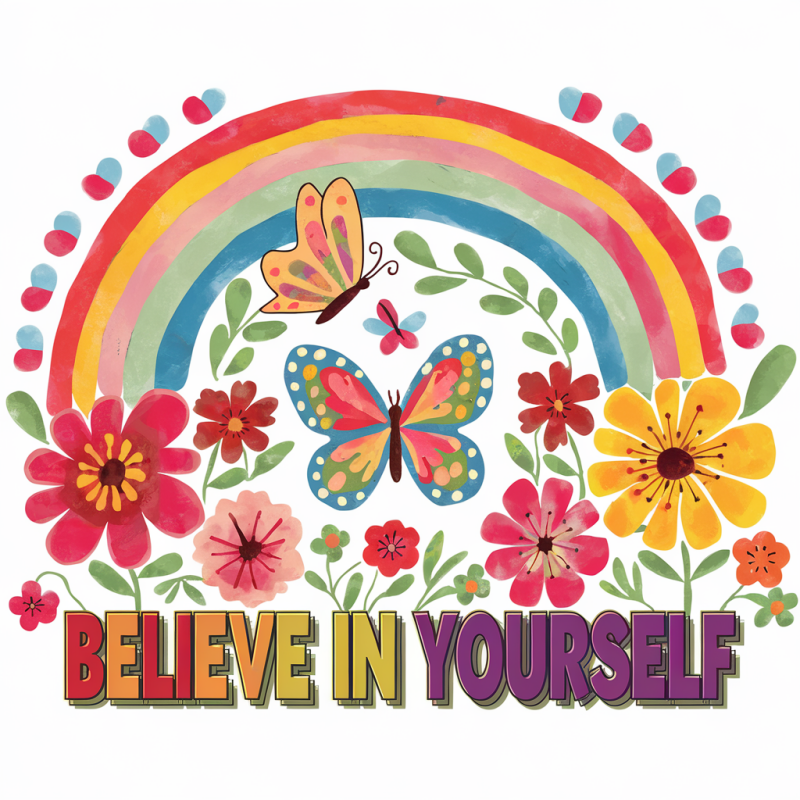 Rainbow Butterfly Believe Graphic Cotton T-Shirt