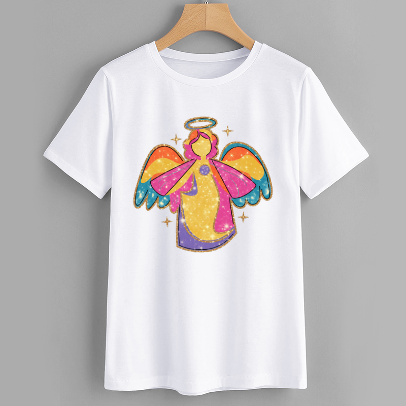 Glitter Angel Rainbow Wings Cotton T-Shirt