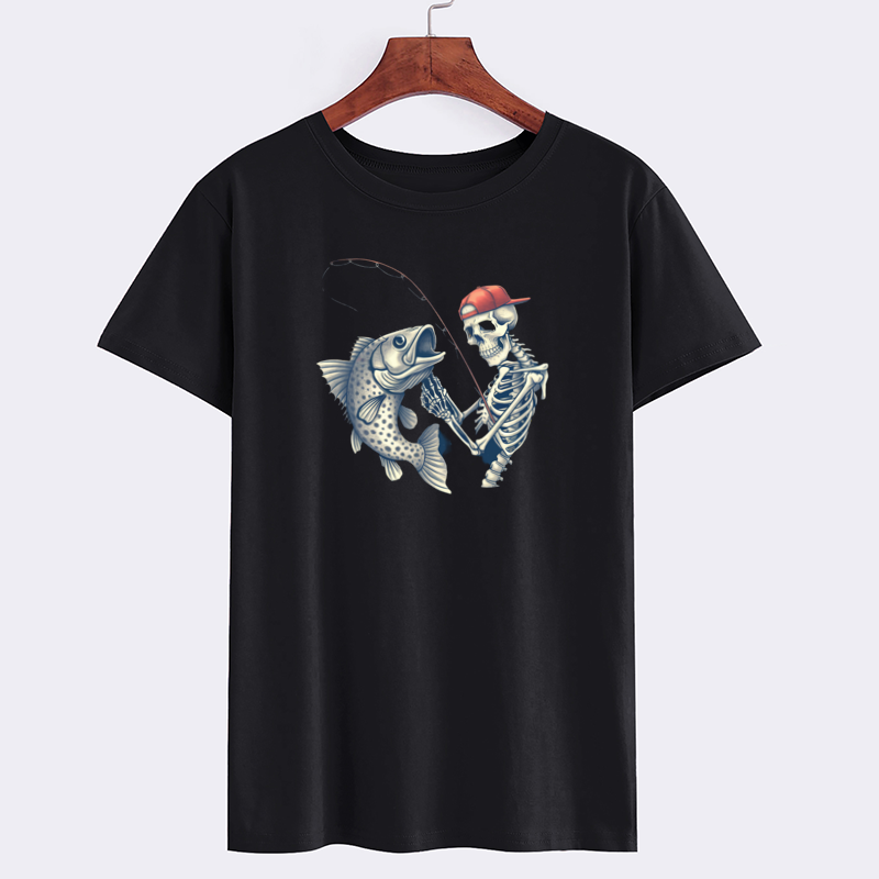 Skeleton Fishing Graphic T-Shirt