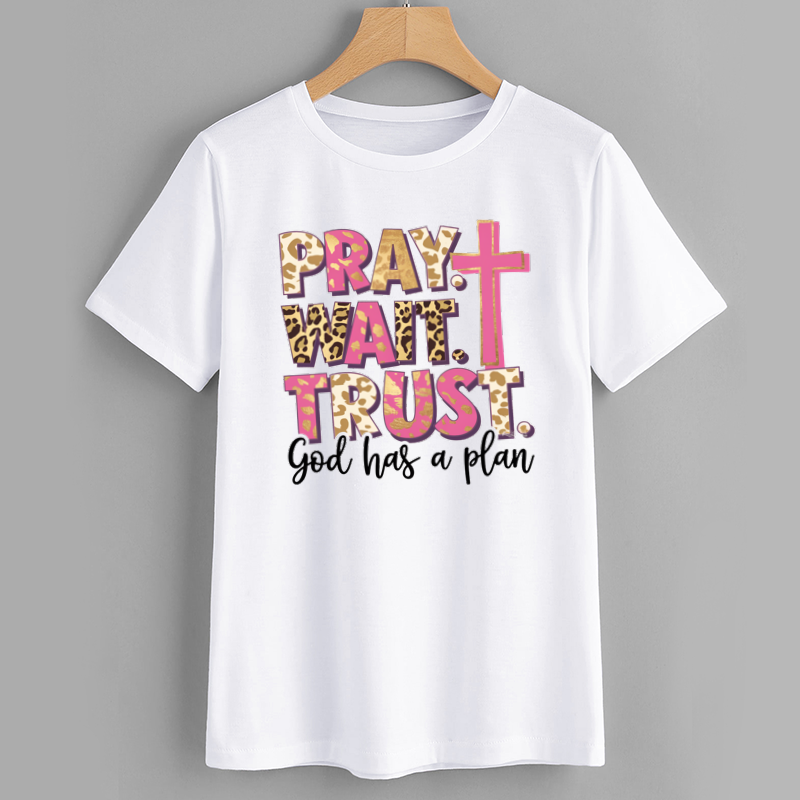Leopard Print Pray Wait Trust T-Shirt - God Has A Plan