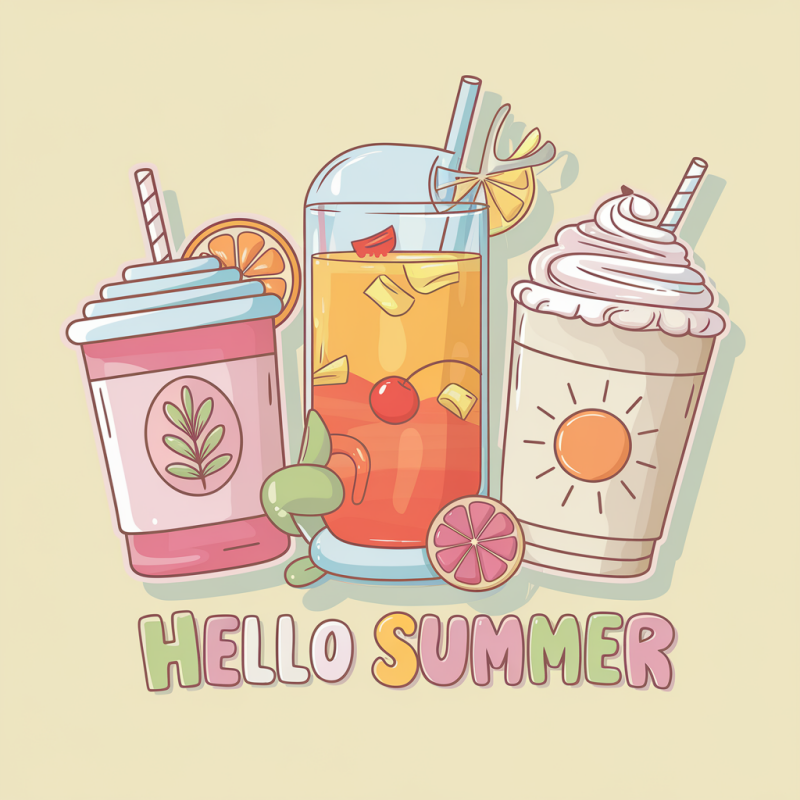 Cotton Summer Drink Graphic Tee T-Shirt