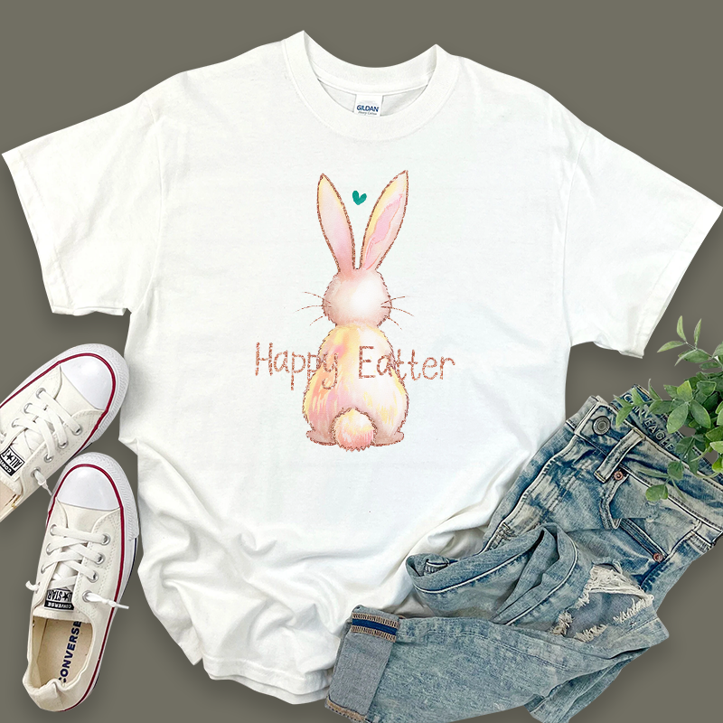 Happy Easter T-shirt with Bunny and Heart Design
