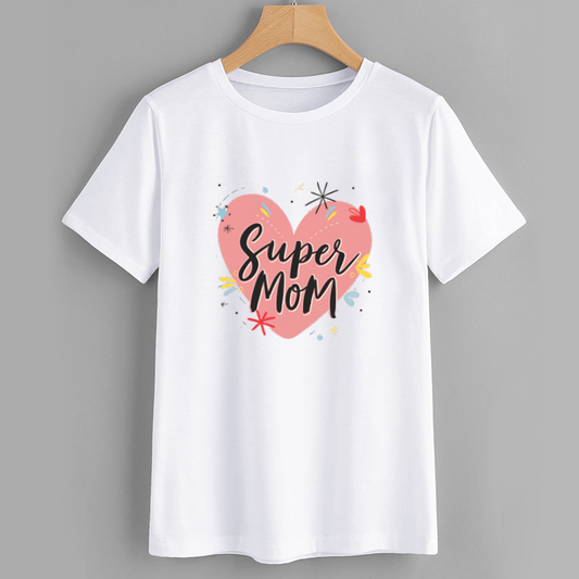 Classic Cotton Super Mom Heart Graphic T-Shirt