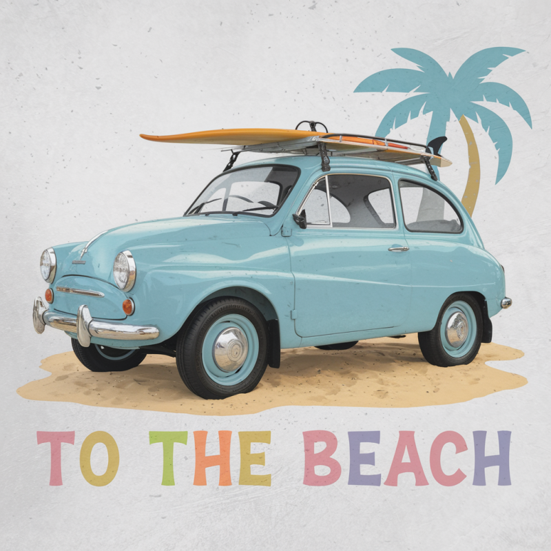 Vintage Blue Car Graphic T-Shirt for Summer