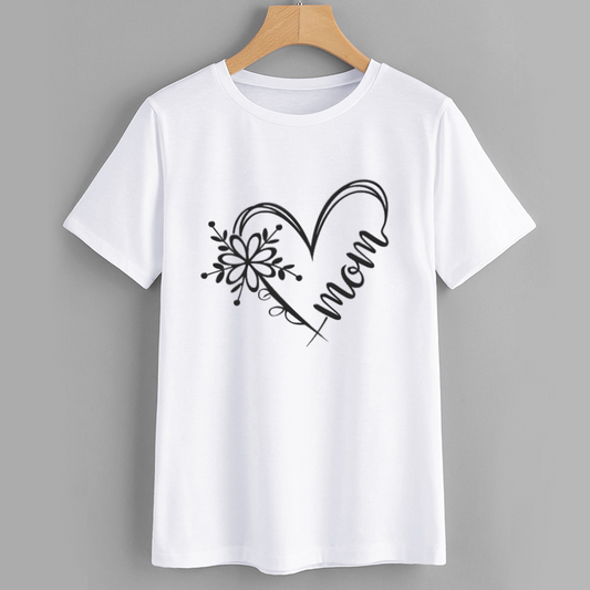 BloomHeart Mom Graphic Cotton T-Shirt