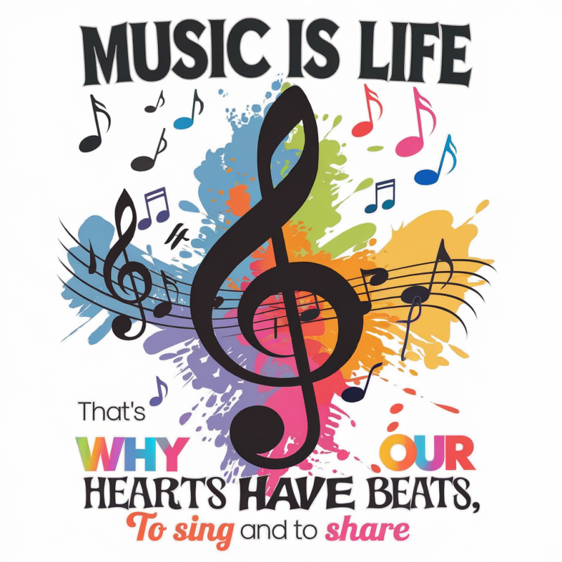 Musical Life Quote T-Shirt with Colorful Notes