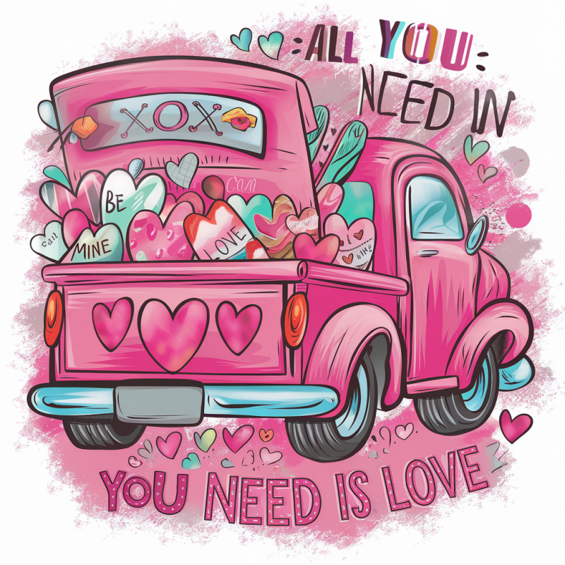 Cute Pink Truck Valentine's Day Graphic Tee