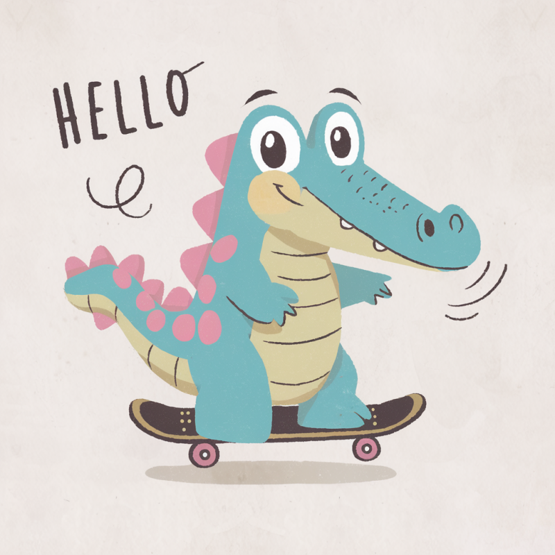 Cute Skateboarding Crocodile Graphic T-Shirt