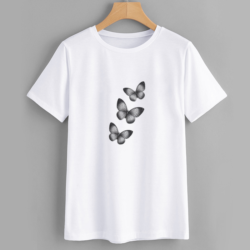 Butterfly Graphic White Cotton T-Shirt