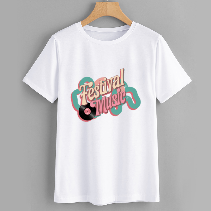 Festival Music Retro Vinyl Graphic Cotton T-Shirt