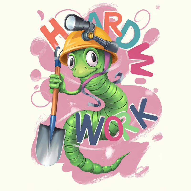 Colorful Cartoon Worm Hard Work T-Shirt
