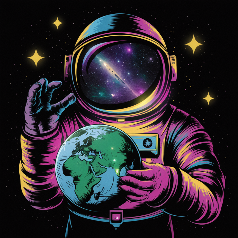 Cosmic Astronaut Holding Earth Graphic T-Shirt