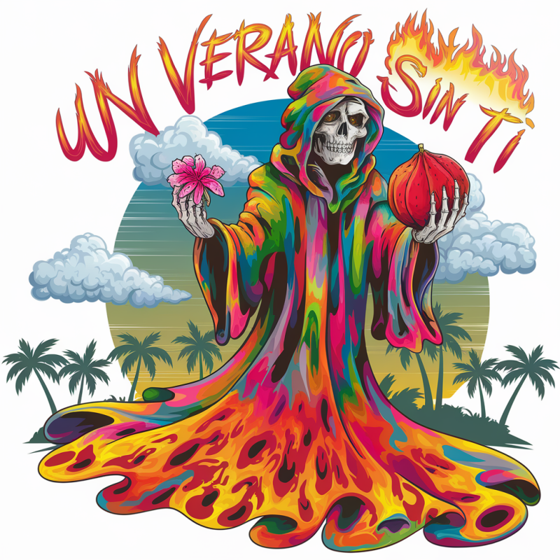 Colorful Skull Graphic T-Shirt with Summer Theme