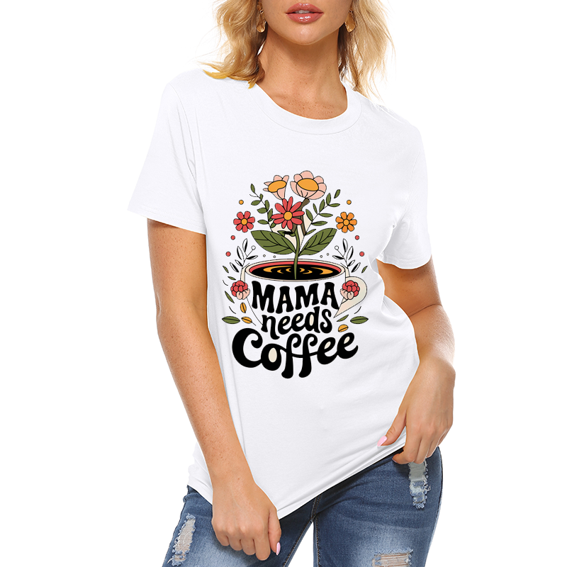 Casual Pattern Top - 'Mama Needs Coffee' T-Shirt
