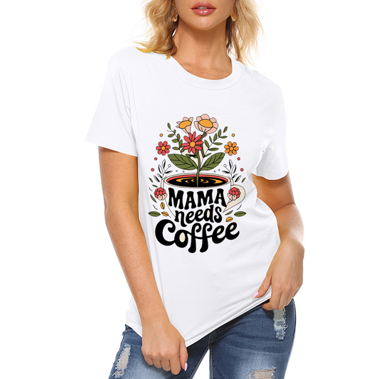 Casual Pattern Top - 'Mama Needs Coffee' T-Shirt