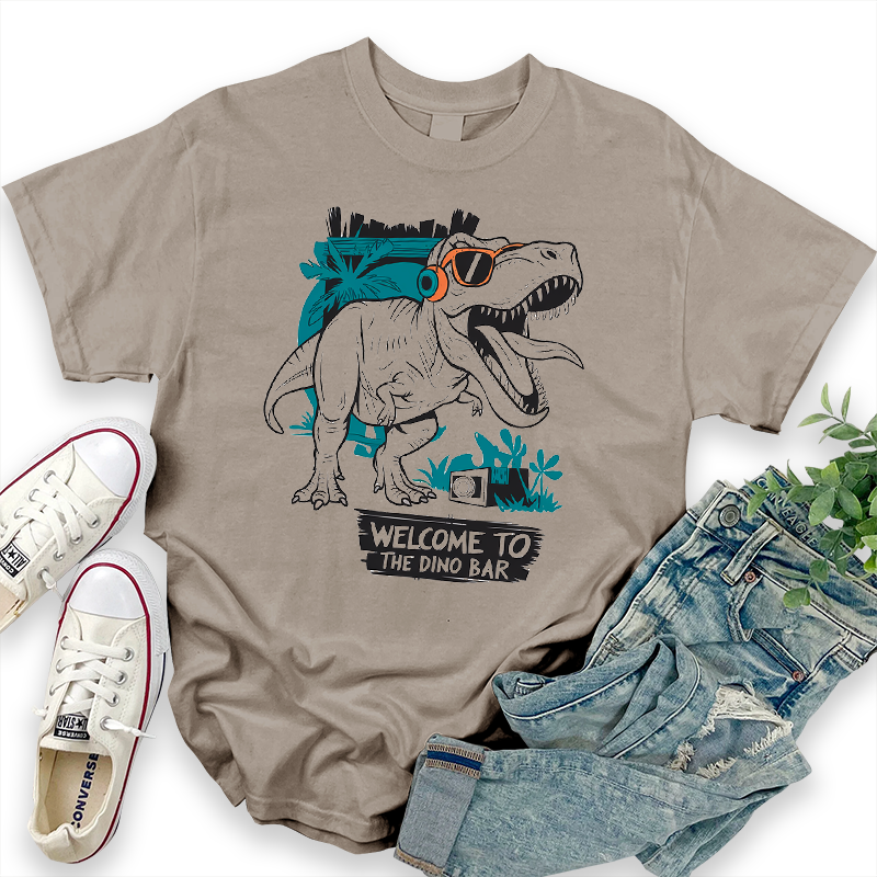 Welcome to the Dino Bar Dinosaur Pattern T-Shirt